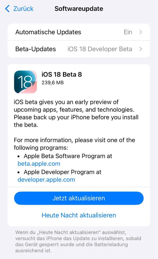 广汉苹果手机维修分享苹果 iOS / iPadOS 18 开发者预览版 Beta 8 发布 